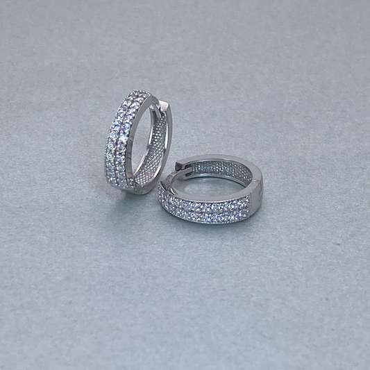 9ct White Gold  CZ Huggie Earrings  10mm width 3.5mm