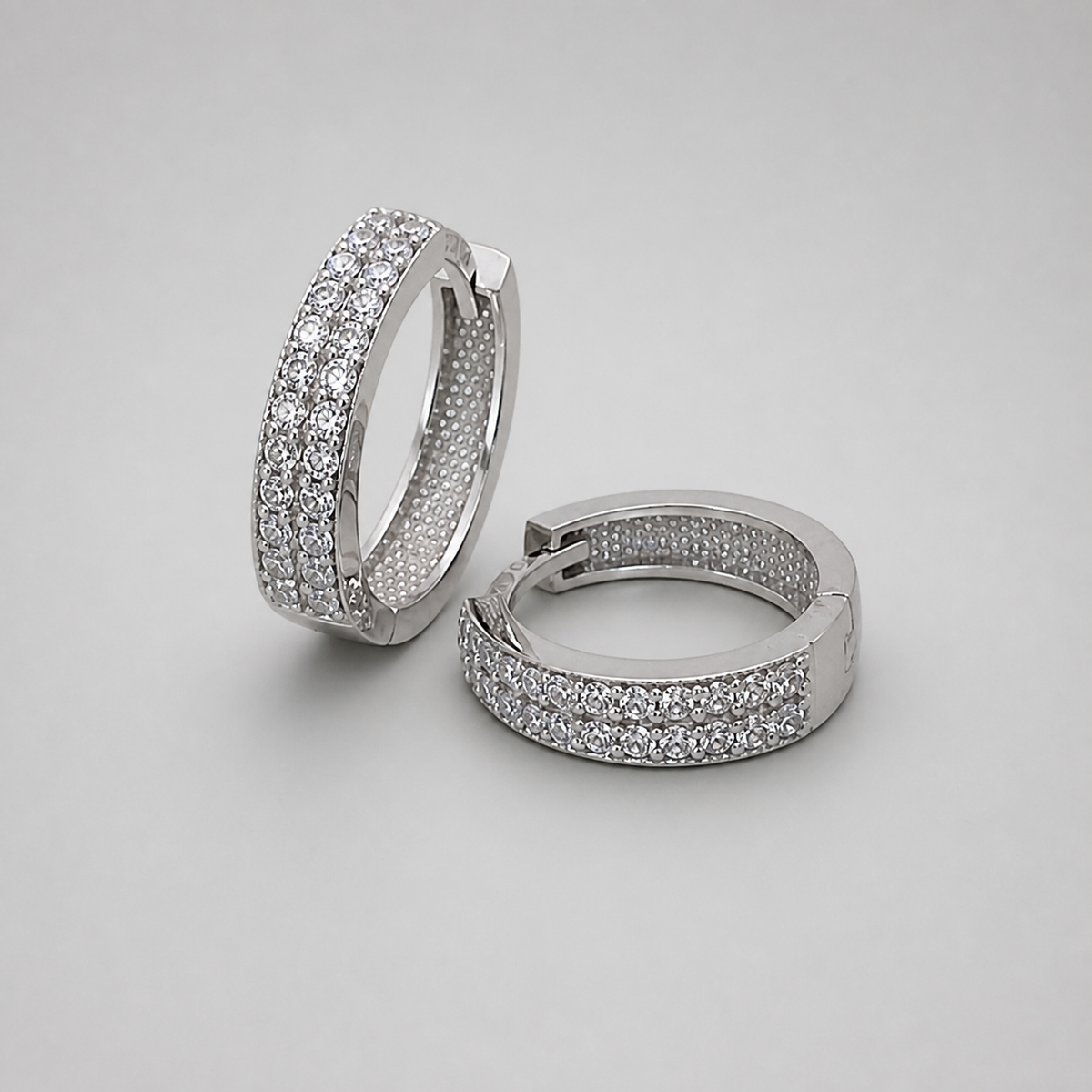 9ct White Gold  CZ Huggie Earrings  10mm width 3.5mm