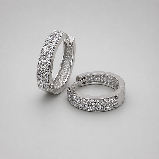 9ct White Gold  CZ Huggie Earrings  10mm width 3.5mm