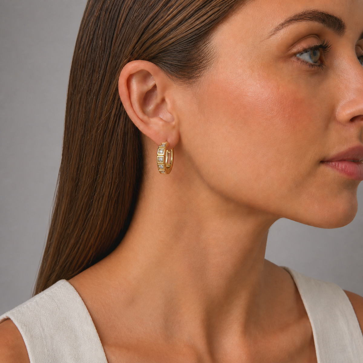9ct Yellow Gold  CZ Huggie Earrings