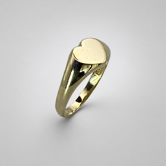 9ct Yellow Gold Small Heart Signet Ring Size L