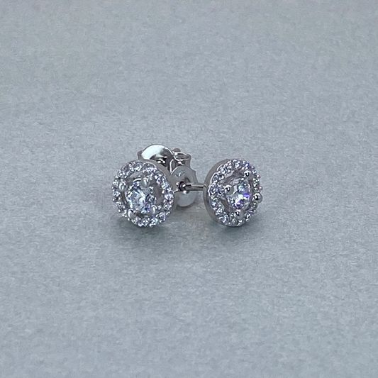 9ct White Gold  Round Halo CZ Stud Earrings