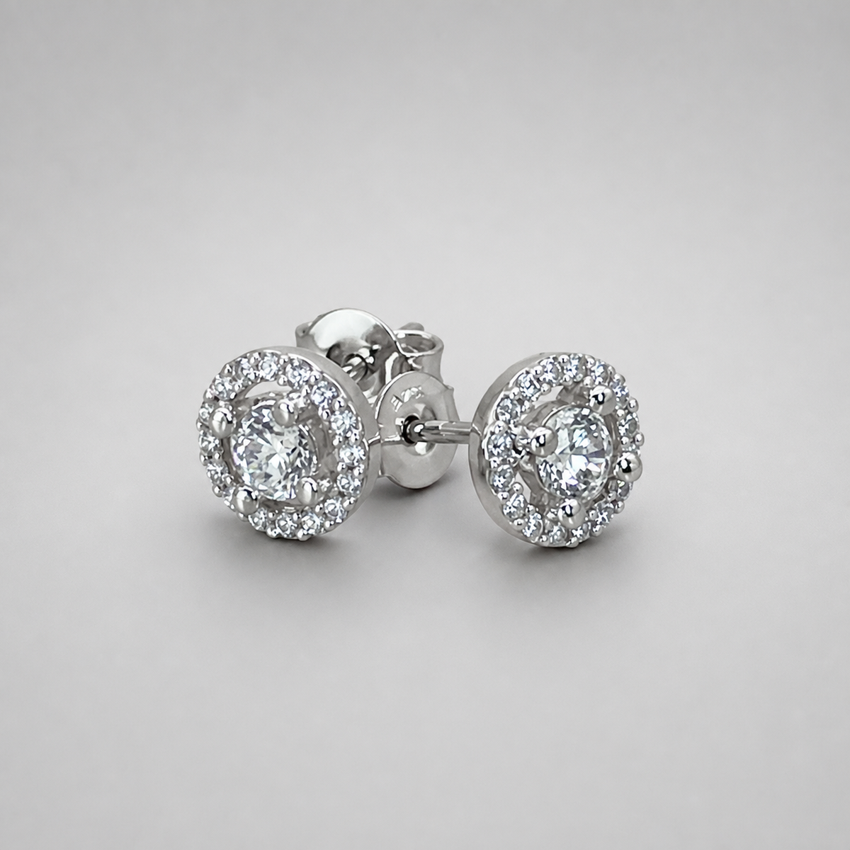 9ct White Gold  Round Halo CZ Stud Earrings