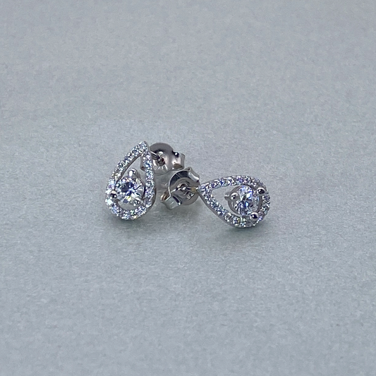 9ct White Gold  Pear Shaped Halo CZ Stud Earrings