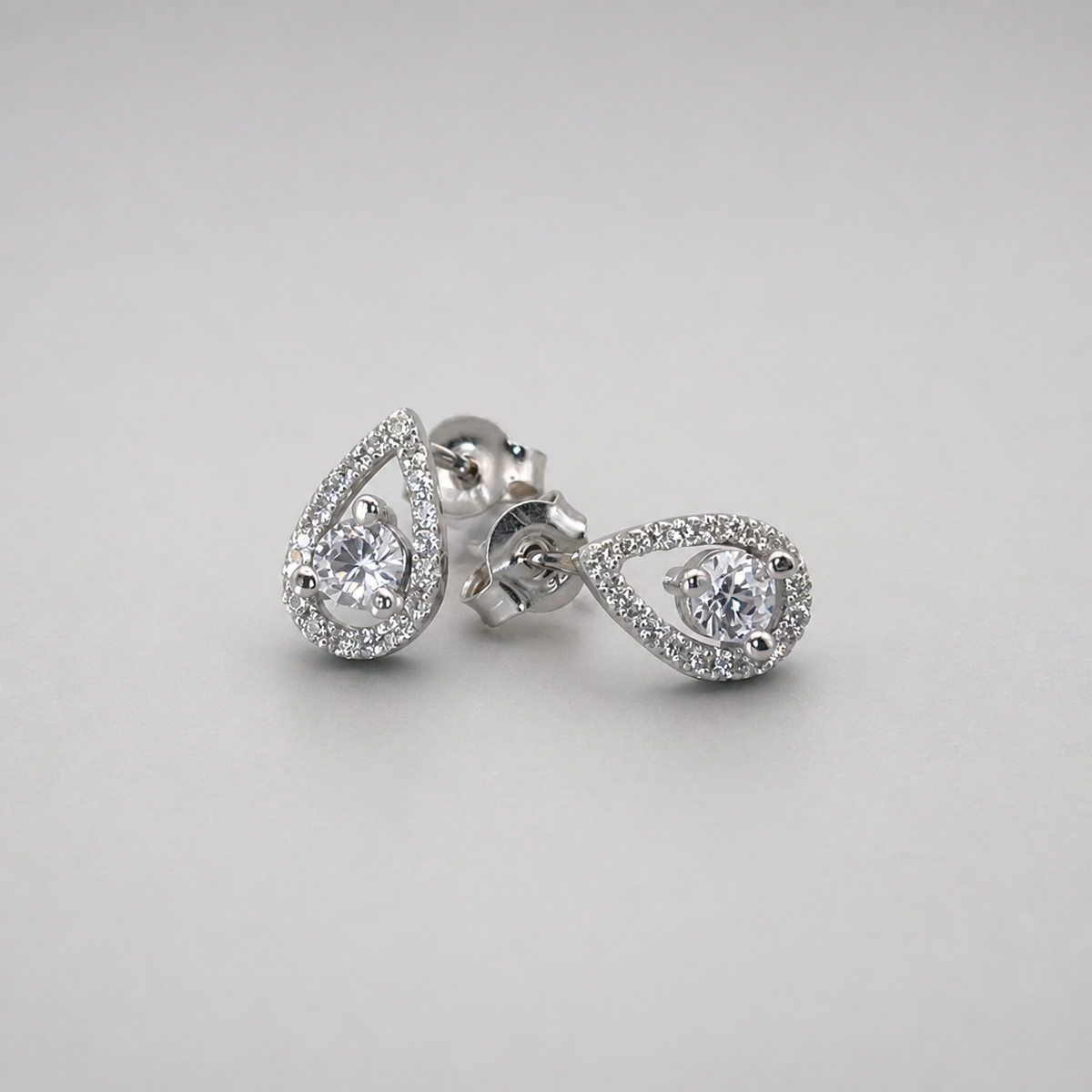 9ct White Gold  Pear Shaped Halo CZ Stud Earrings