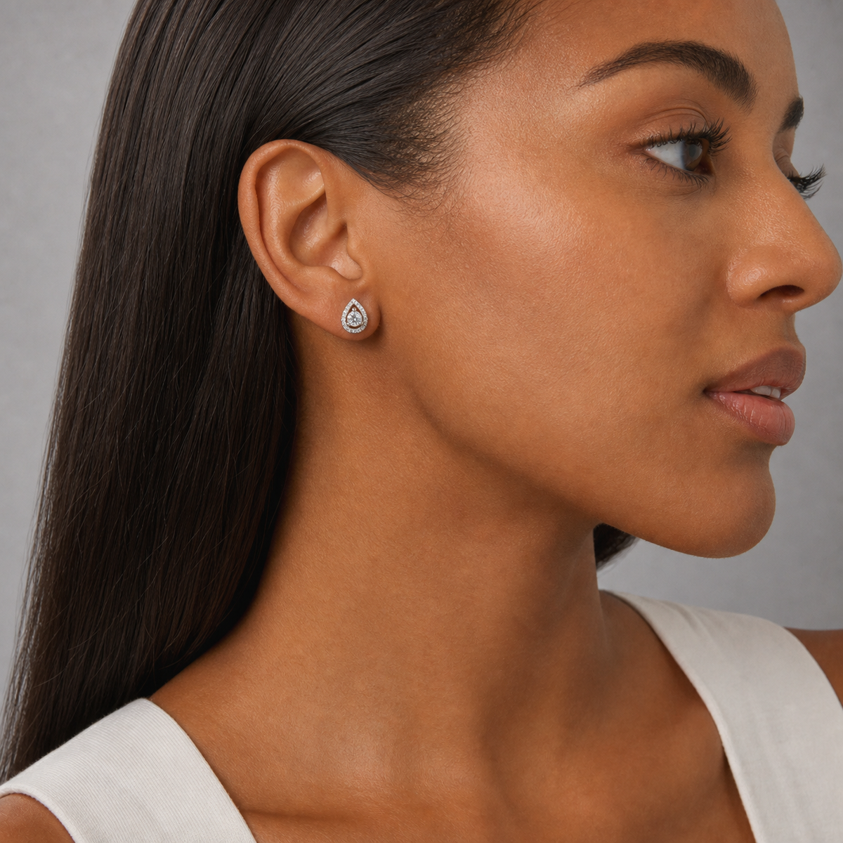 9ct White Gold  Pear Shaped Halo CZ Stud Earrings