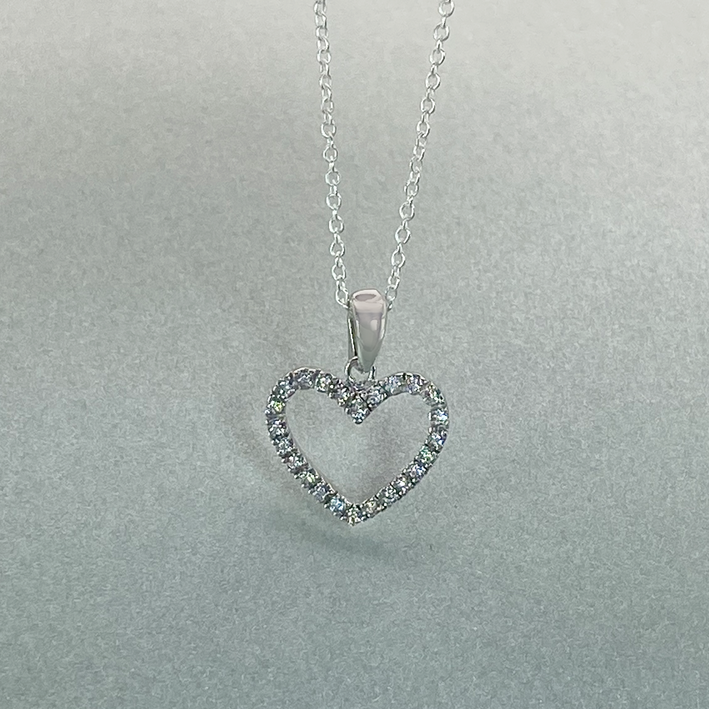 9ct White Gold  Open Heart CZ Pendant
