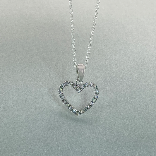 9ct White Gold  Open Heart CZ Pendant
