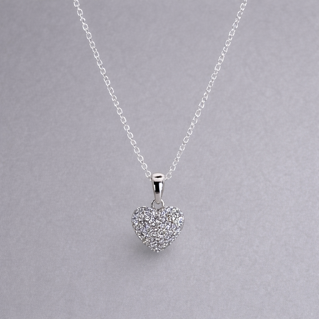 9ct White Gold Pavѐ Cubic Zirconia Heart Pendant