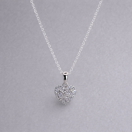 9ct White Gold Pavѐ Cubic Zirconia Heart Pendant