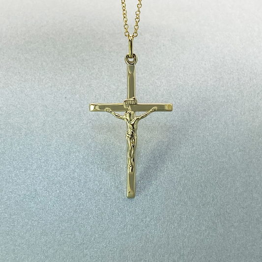 9ct Yellow Gold  Beveled Edge Crucifix Cross Pendant