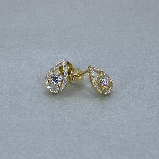 9ct Yellow Gold  Pear Shaped Halo CZ Stud Earrings