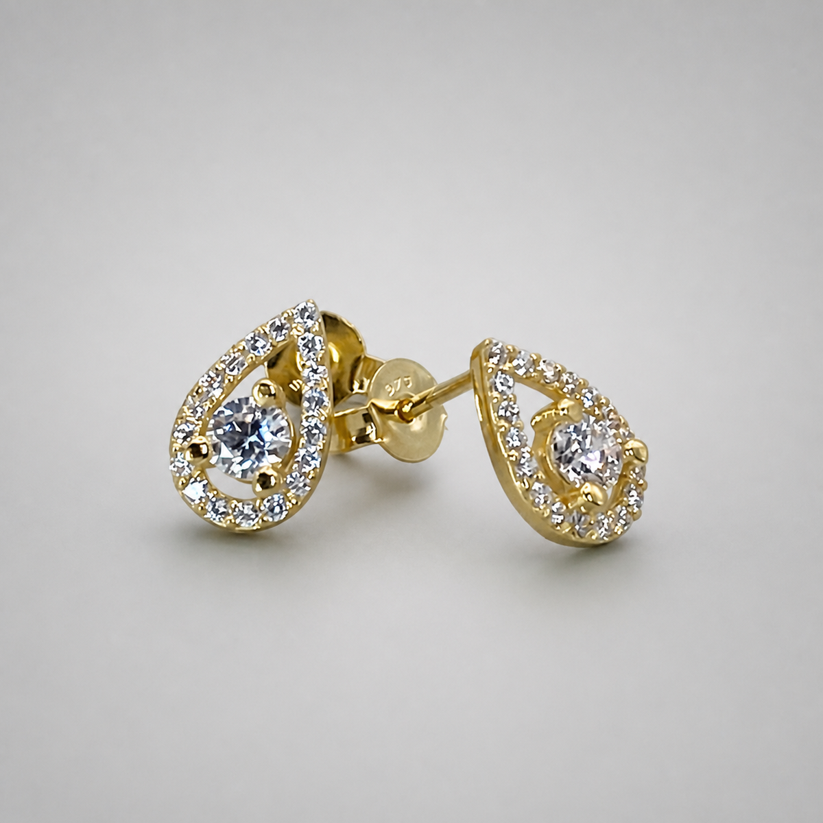 9ct Yellow Gold  Pear Shaped Halo CZ Stud Earrings