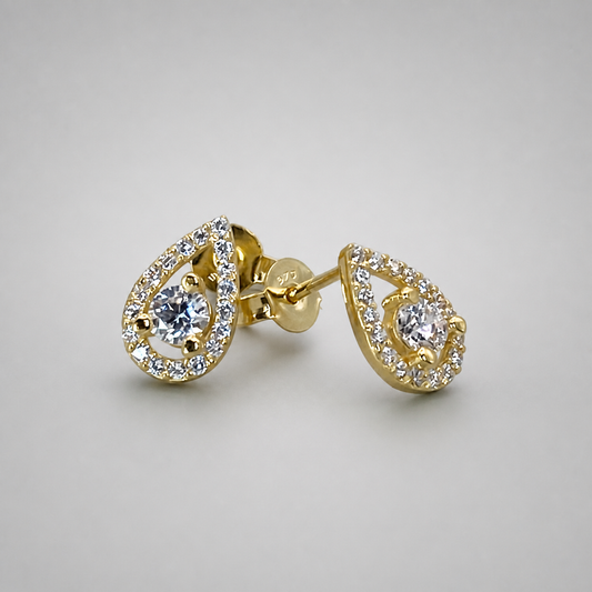 9ct Yellow Gold  Pear Shaped Halo CZ Stud Earrings
