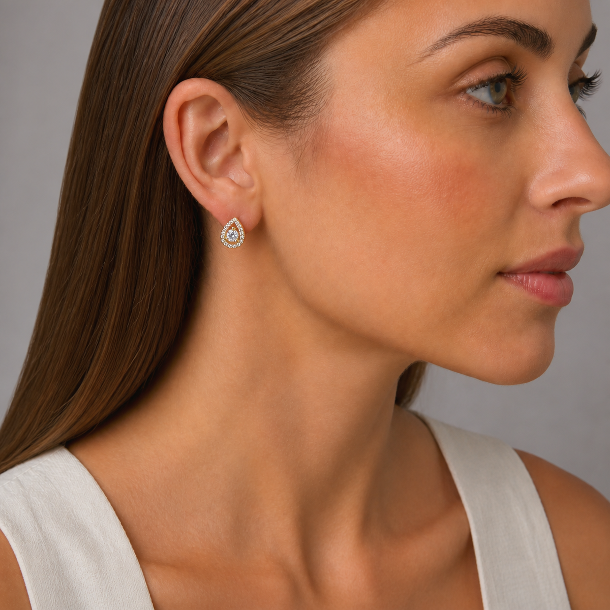 9ct Yellow Gold  Pear Shaped Halo CZ Stud Earrings