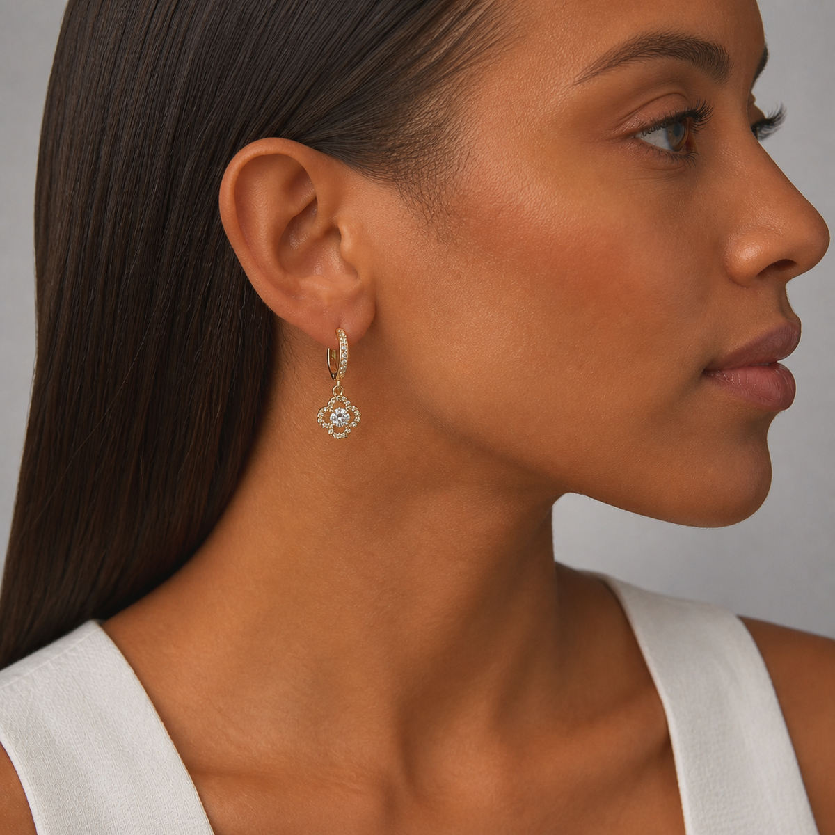 9ct Yellow Gold  CZ Flower Earrings