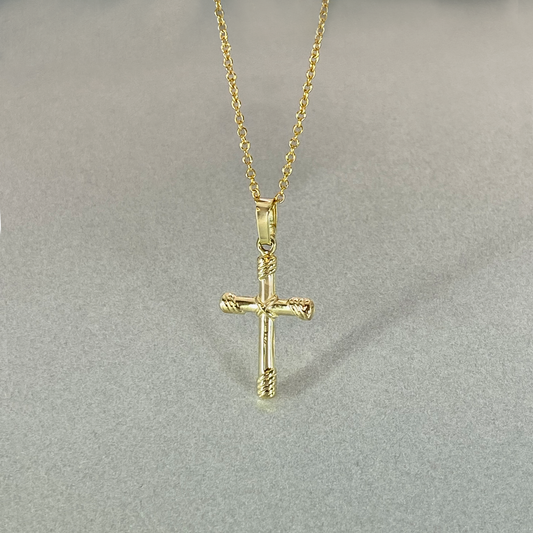 9ct Yellow Gold Small Roped Edge Detail Cross