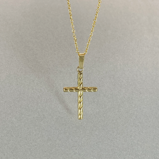 9ct Yellow Gold Small Twisted Cross Pendant with Flat Backing