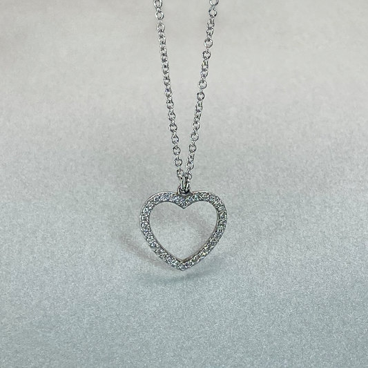 9ct White Gold  Diamond Micro Pave Heart Pendant on chain Necklace