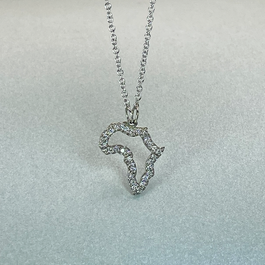 9ct White Gold  Diamond Micro Pave Africa Pendant on chain Necklace