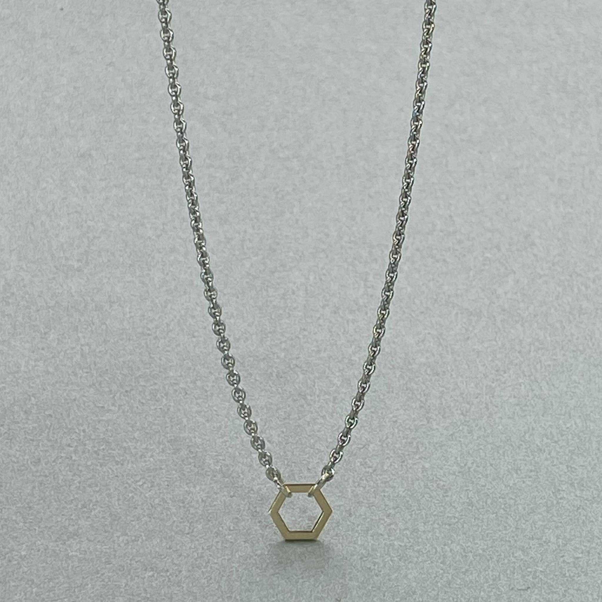 9ct Yellow Gold Hexagon on 43cm Silver Chain – Swoon Jewellery
