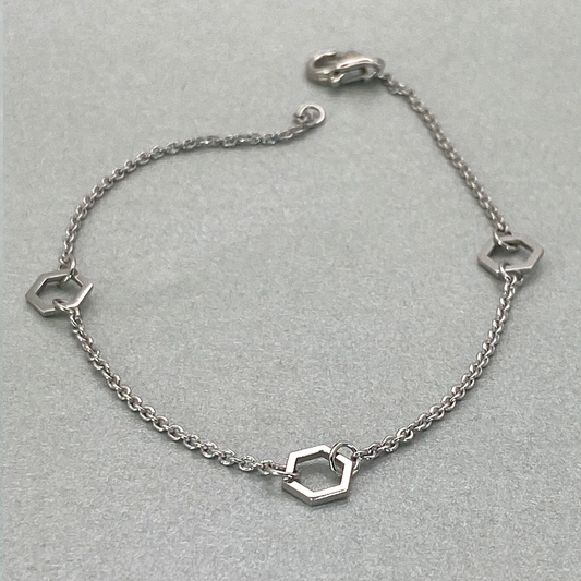 Silver Triple Hexagon 18cm Bracelet