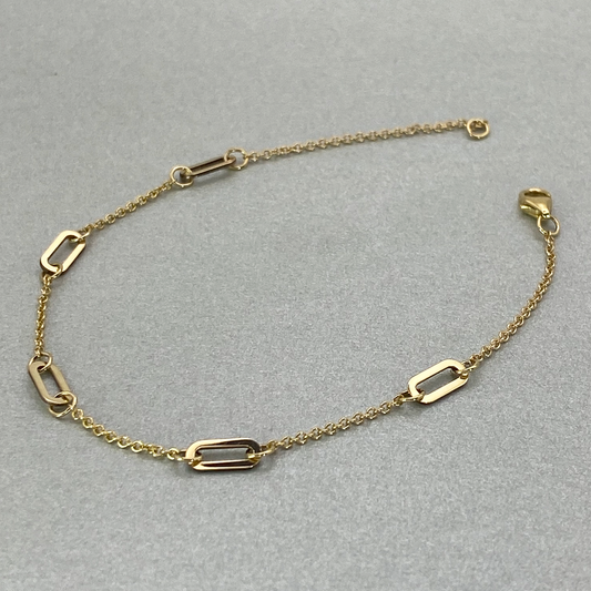 9ct Yellow Gold 18cm 5 Oval Link Bracelet