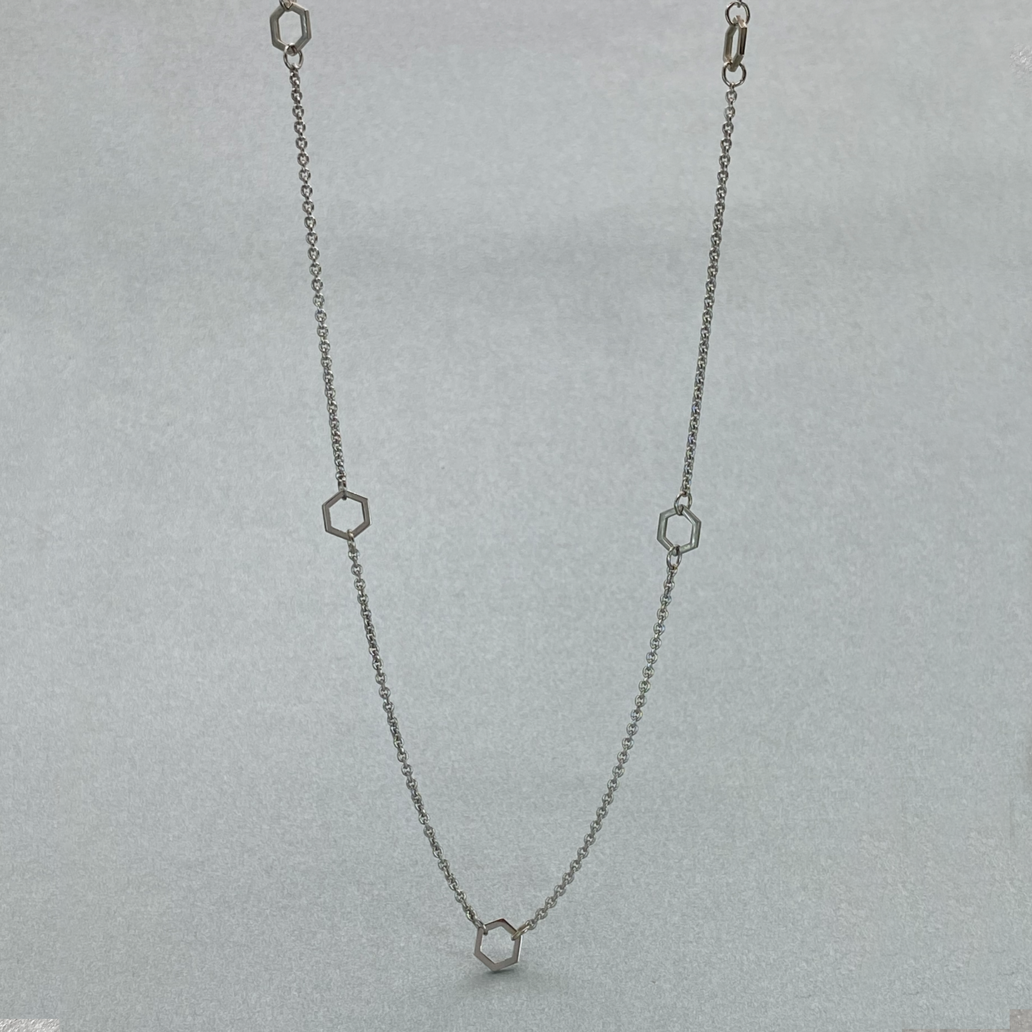 Silver 43cm 5 Hexagon Necklace