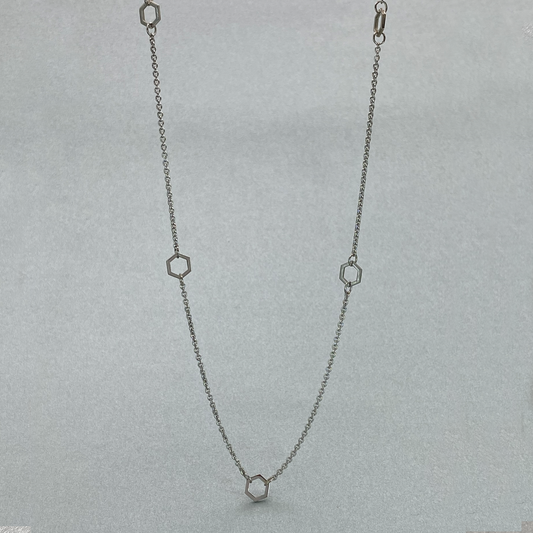 Silver 43cm 5 Hexagon Necklace