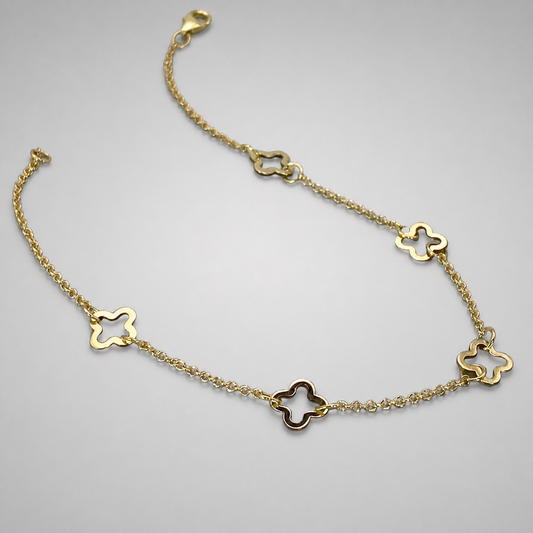 9ct Yellow Gold 18cm 5 Clover Link Bracelet