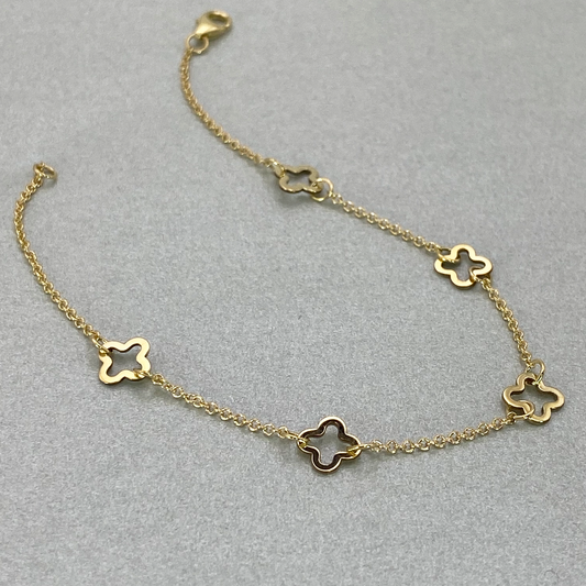 9ct Yellow Gold 18cm 5 Clover Link Bracelet
