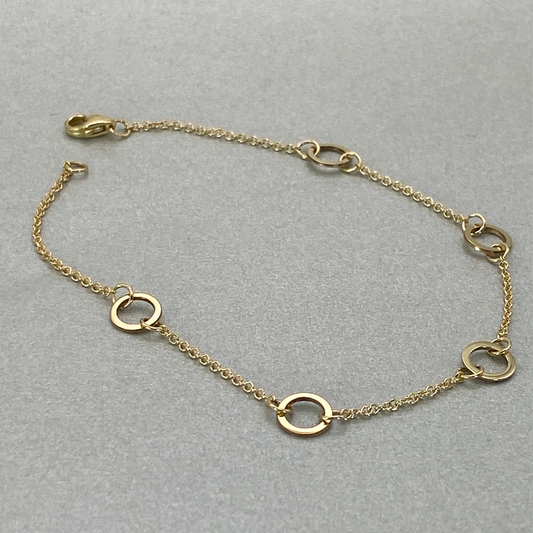 9ct Yellow Gold 18cm 5 Circle Bracelet