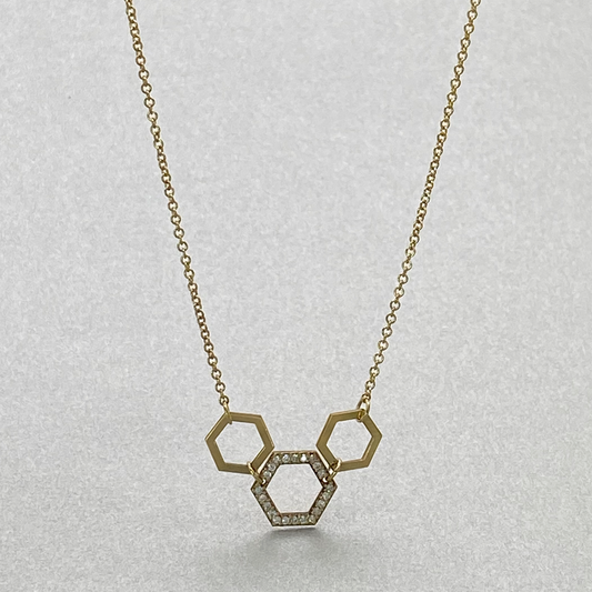 9ct Yellow Gold 43cm Multi Diamond Hexagon on Necklace