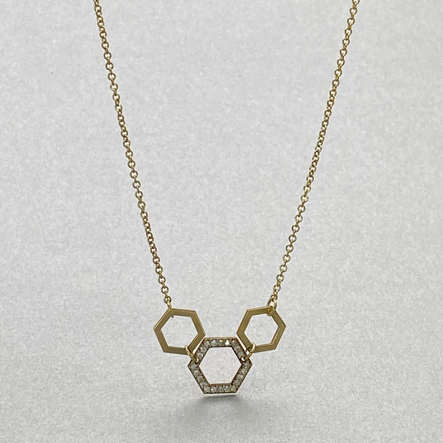9ct Yellow Gold 43cm Multi Diamond Hexagon on Necklace