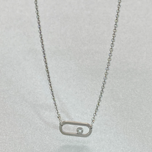 Silver 43cm Diamond in Oval Necklace