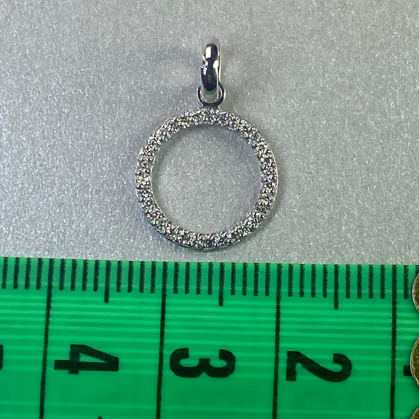 LAB GROWN 9ct White Gold Diamond MicroPave Circle Pendant, Total Diamond Weight = 0.16ct (Excl Chain)