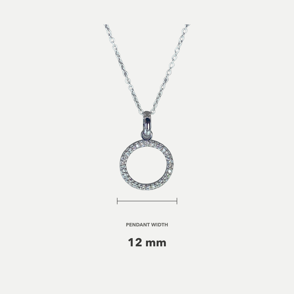 LAB GROWN 9ct White Gold Diamond MicroPave Circle Pendant, Total Diamond Weight = 0.16ct (Excl Chain)