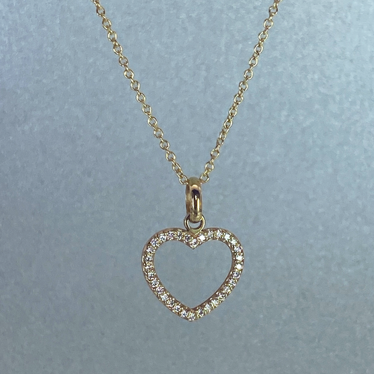 LAB GROWN 9ct Yellow Gold Diamond MicroPave Heart Pendant, Total Diamond Weight =0.16ct (Excl Chain)