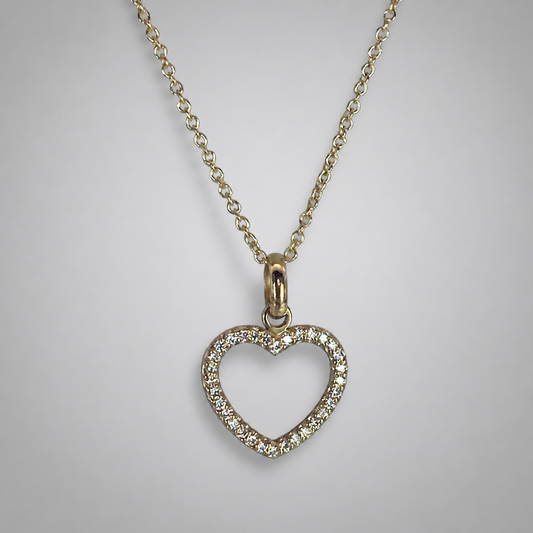 LAB GROWN 9ct Yellow Gold Diamond MicroPave Heart Pendant, Total Diamond Weight =0.16ct (Excl Chain)