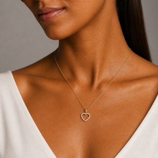 LAB GROWN 9ct Yellow Gold Diamond MicroPave Heart Pendant, Total Diamond Weight =0.16ct (Excl Chain)