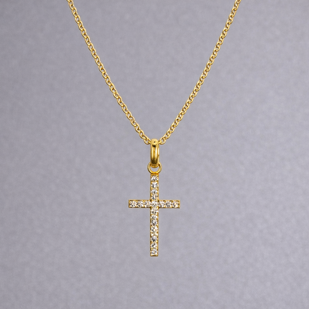 LAB Grown 9ct Yellow Gold Diamond MicroPave Cross Pendant