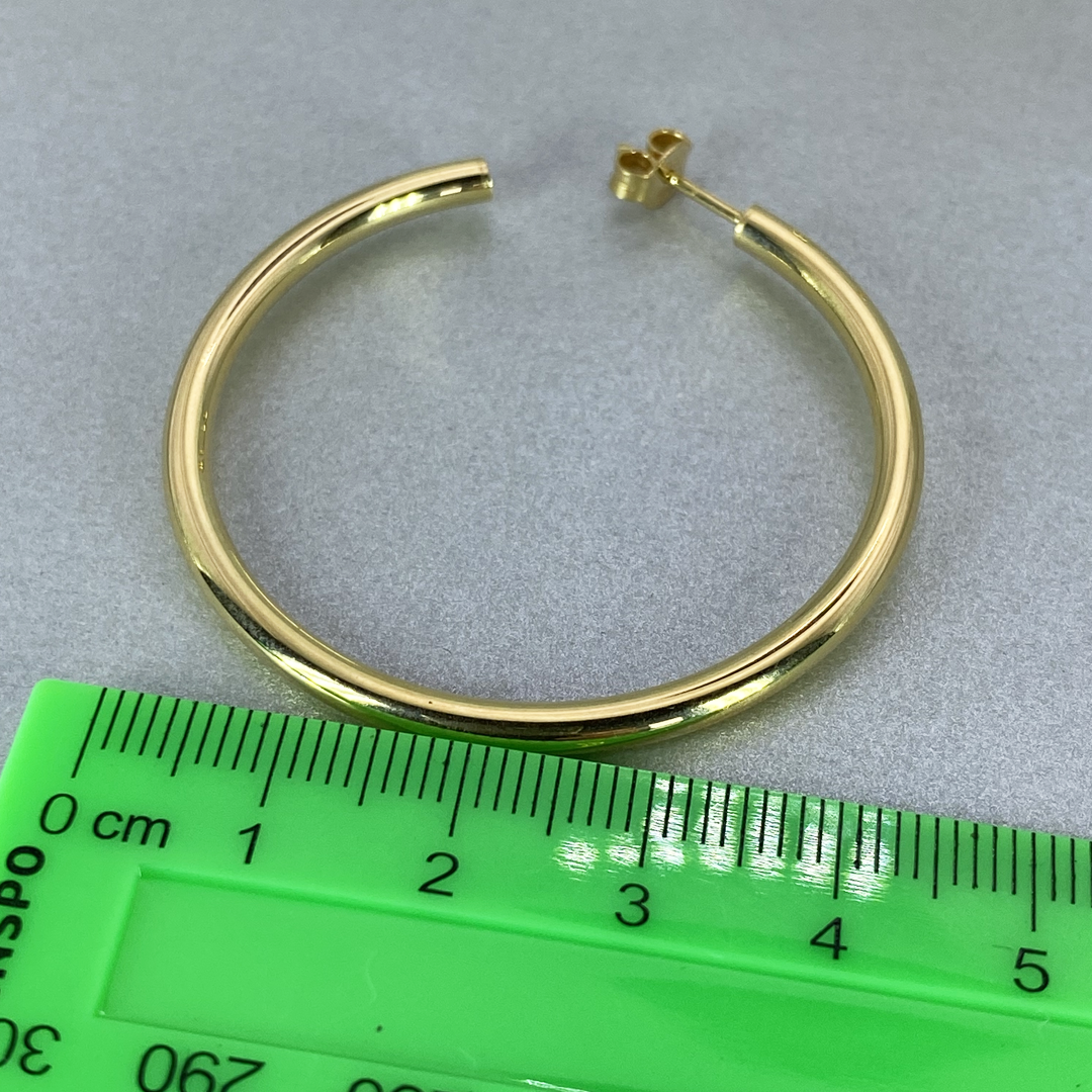 9ct Yellow Gold Hollow Italian 40mm Internal Diameter & 3mm Tube Hoop Earrings