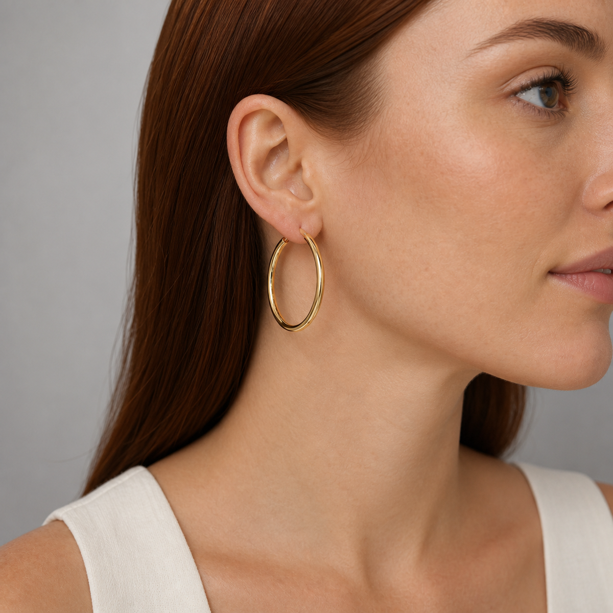 9ct Yellow Gold Hollow Italian 40mm Internal Diameter & 3mm Tube Hoop Earrings