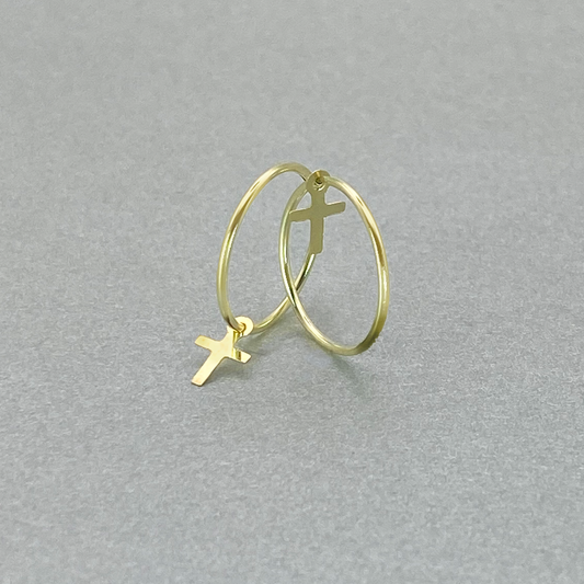 9ct Yellow Gold 12mm Diameter Sleeper With Cross