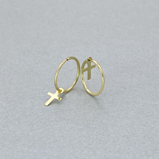 9ct Yellow Gold 10mm Diameter Sleeper with Cross