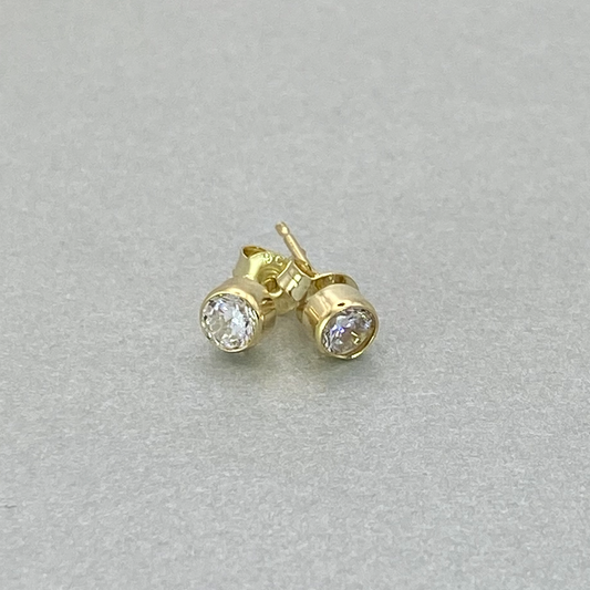 9ct Yellow Gold 4mm Round Cubic Zirconia Tube Set Stud Earrings