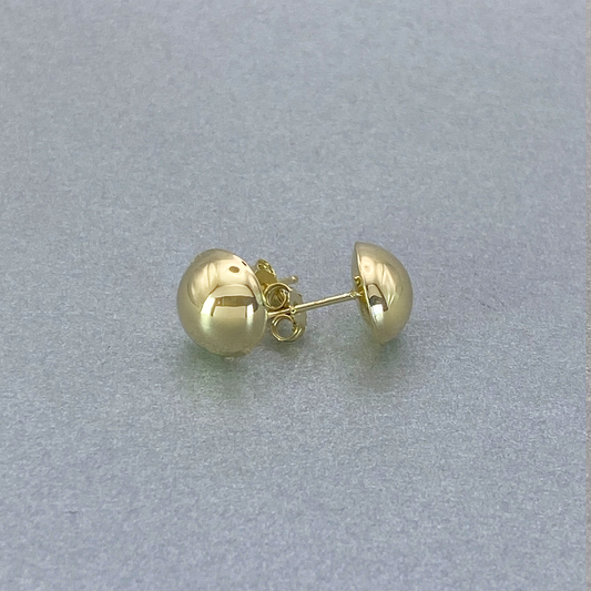 9ct Yellow Gold 10mm Half Ball Flat Back Stud Earrings