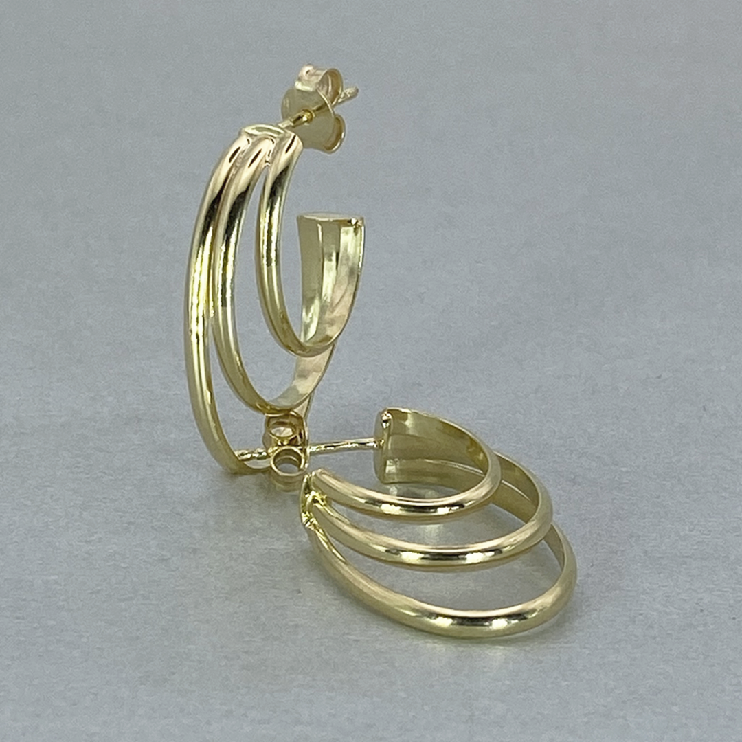 9ct Yellow Gold Hollow Italian Three Half Hoop Fancy Earrings