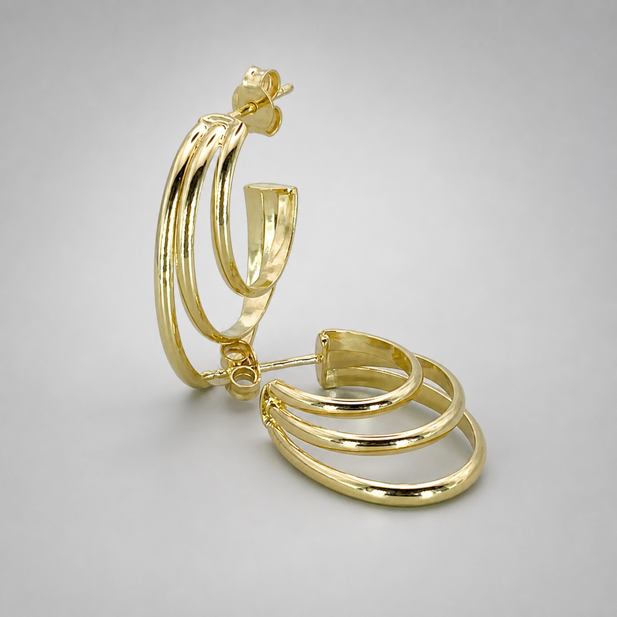 9ct Yellow Gold Hollow Italian Three Half Hoop Fancy Earrings