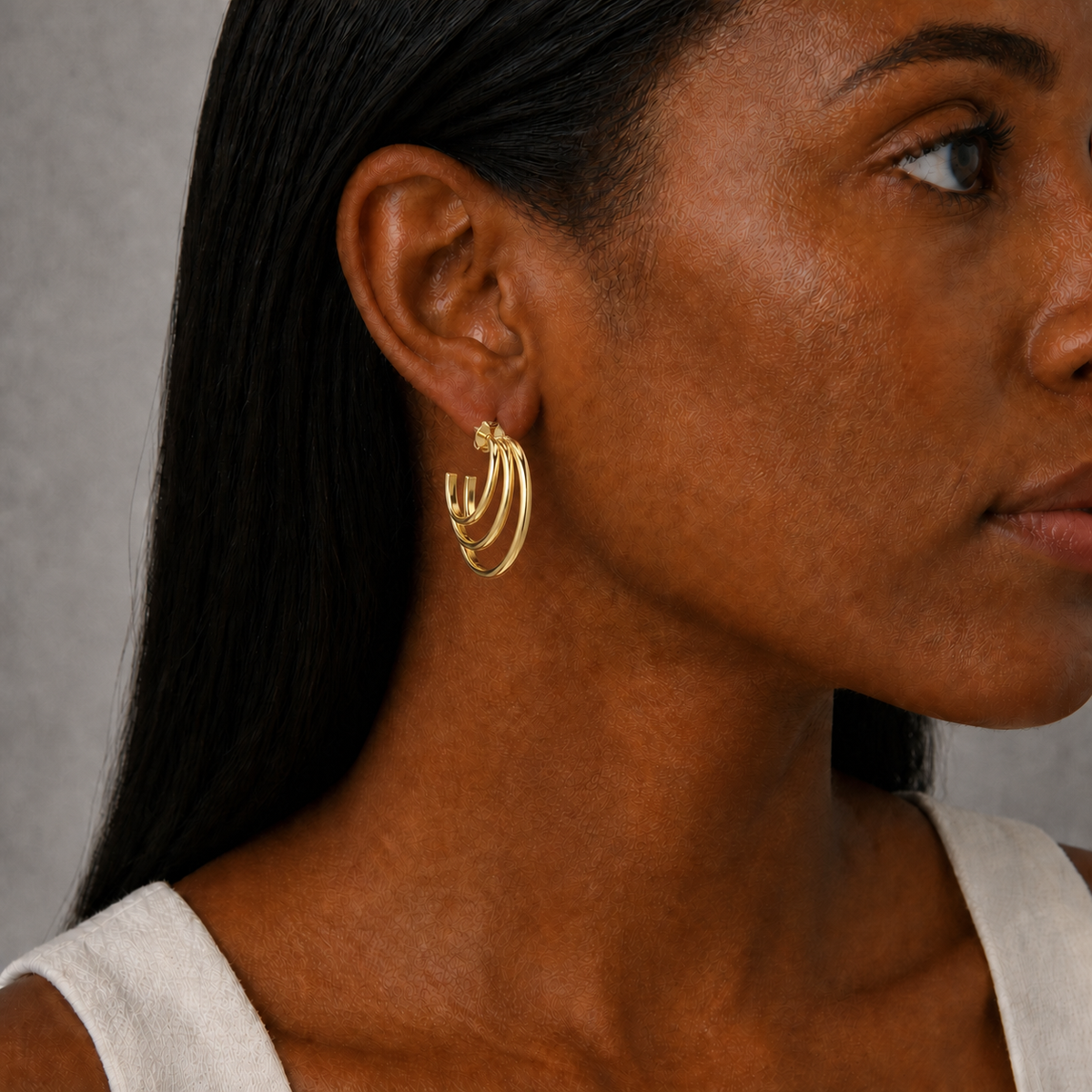 9ct Yellow Gold Hollow Italian Three Half Hoop Fancy Earrings